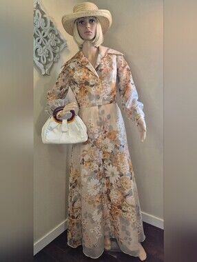Unique Rare Vintage Dress 70's Floral Maxi Gown By Sandy Gray Union Boho Retro